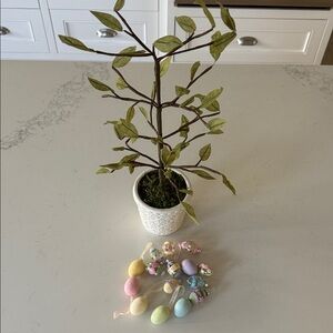 Easter Tree with Green Leaves with 15 hanging ornaments NEW